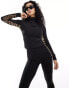 Threadbare Ski base layer top and leggings set in black with contrast leopard print