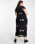 Фото #3 товара ASOS DESIGN Curve mesh midi dress with floral embroidery in black