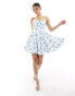 Фото #1 товара Rare London tie detail milkmaid skater mini dress in white and blue floral