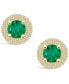 Фото #5 товара Emerald (1 Ct. t.w.) and Diamond (1/3 Ct. t.w.) Halo Stud Earrings