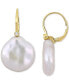 Фото #1 товара Cultured Freshwater Button Pearl (17-1/2 - 18mm) & Diamond (1/20 ct. t.w.) Leverback Drop Earrings in 14k Gold