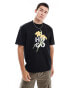 HUGO Red dilablumi relaxed fit t-shirt in black with large chest floral logo print Черный, L - W36-39 - фото #1