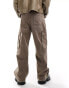 Bershka baggy cargo trouser in brown