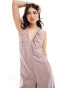 Фото #2 товара ASOS DESIGN plunge v neck halter jumpsuit in mauve