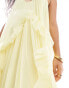 ASOS DESIGN scoop neck trapeze maxi dress with frill in pastel yellow