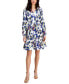 ფოტო #1 პროდუქტის Women's Printed Madeline Crepe Tie-Waist Pleated Dress