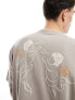 ASOS DESIGN oversized t-shirt in brown with back line drawing renaissance print