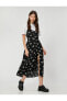 Фото #2 товара Midi Elbise Çiçekli Askılı Yırtmaç Detaylı Viskon Karışımlı