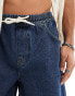 ASOS DESIGN wide mid length denim shorts with elasticated waist in indigo Голубой, XS - W30 - фото #3