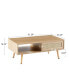 Rattan Coffee Table, Sliding Door For Storage, Solid Wood Legs, Modern Table For Living Room