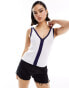 Фото #1 товара ASOS DESIGN knitted v neck vest in white with contrast navy trim