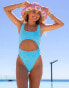 Фото #4 товара South Beach x Misha Grimes jacquard towelling cut out front swimsuit in light blue