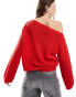 Фото #3 товара ASOS DESIGN knitted slouch one shoulder jumper in red