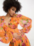 Фото #3 товара ASOS DESIGN Tall button through pintuck maxi dress with lace inserts in orange floral print
