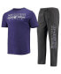 Фото #2 товара Men's Heathered Charcoal, Purple Kansas State Wildcats Meter T-shirt and Pants Sleep Set