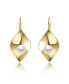 ფოტო #2 პროდუქტის Sterling Silver 14k Yellow Gold Plated with White Freshwater Pearl Lily Pad Dangle Drop Wire Earrings