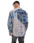 ASOS DESIGN relaxed deep revere shirt in spliced bandana print in blue