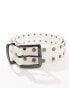 ASOS DESIGN faux leather belt with studs and roller buckle in white