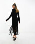 Фото #4 товара & Other Stories knitted midi dress with fringe skirt detail in black