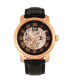 ფოტო #1 პროდუქტის Kahn Automatic Skeleton Rose Gold Case, Genuine Black Leather Watch 45mm