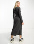 Фото #4 товара ASOS DESIGN Maternity waffle twist front midi dress with long sleeve in dark grey