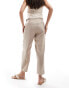 Mango linen elasticated waist slim trouser in beige