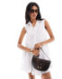 Фото #3 товара ASOS DESIGN sleeveless mini shirt dress with corset waist detail in white