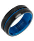 Men's Brushed Finish Wedding Band in Black & Blue Tungsten Carbide