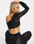 New Girl Order festival beach crochet one shoulder crop top co-ord in black