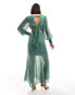 Y.A.S tie front maxi dress with cut out detail in green