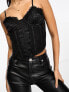 Miss Selfridge satin jacquard lace detail corset top in black