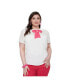 ფოტო #1 პროდუქტის Plus Size Short Puff Sleeve Contrast Peter Pan Collared Bow Blouse