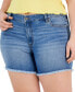 Фото #3 товара Trendy Plus Size Mid-Rise Cuffed Denim Shorts