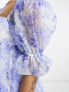 Фото #2 товара Forever New Petite puff sleeve organza mini dress in blue floral