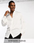 ASOS DESIGN satin shirt with blouson sleeve and grandad neck in off white