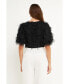Women's Gridded Mesh Feathered Cropped Top