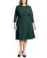 Фото #3 товара Plus Size 3/4-Sleeve Tab-Waist Fit & Flare Dress