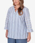 Фото #5 товара Plus Size Bayou Pinstripe Embroidered Button Down Top