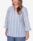 Фото #5 товара Plus Size Bayou Pinstripe Embroidered Button Down Top