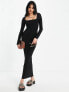 Фото #1 товара ASOS DESIGN square neck long sleeve slinky maxi dress in black