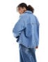 Фото #2 товара Stradivarius denim shacket with patch pocket in light blue