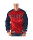 ფოტო #1 პროდუქტის Men's Red, Navy Los Angeles Angels Varsity Satin Full-Snap Jacket