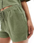 Фото #2 товара Pull&Bear drawstring waist linen short co-ord in khaki