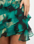 Фото #3 товара ASOS DESIGN Petite ruffle chiffon mini skirt in green abstract print