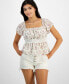 Juniors' Lace-Trim Flutter-Sleeve Top