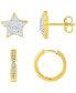 ფოტო #1 პროდუქტის 2 Pair Crystal Hinged Hoop and Crystal Pave Star Stud Gold-Plated Earring Set