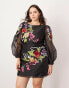 Фото #2 товара ASOS EDITION Curve organza long sleeve embroidered tie back mini dress in black