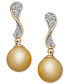 ფოტო #1 პროდუქტის 14k Gold Earrings, Cultured Golden South Sea Pearl (10mm) and Diamond (1/4 ct. t.w.) Wave Earrings