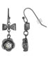 ფოტო #1 პროდუქტის Black-Tone Crystal Flower Bow Drop Earrings