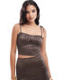 ASOS DESIGN co-ord satin twill ruched bust cami top in chocolate